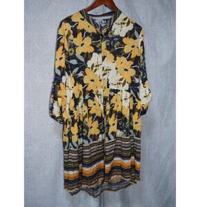 Bl^nk London Black Yellow Floral Tiered Shirt Dress Medium